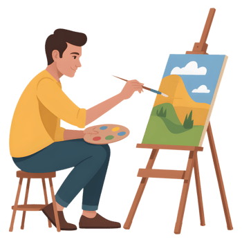 Young Man Painting On Easel png
