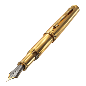 Elegant gold fountain pen with intricate details displayed a luxurious writing instrument png