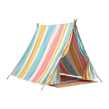 Striped kids play tent summer fun colorful fabric playhouse indoor outdoor png
