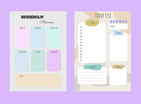 Set Of Two Weekly Planners Schedule Flat Modern Style Minimalist Design vector