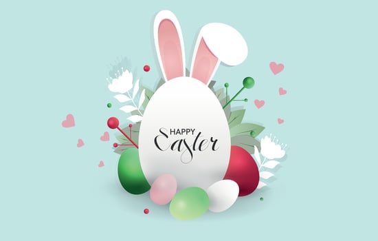 Easter Egg Mockup with Spring Grass and Decorations. Festive Holiday Background. Postcard, frame vector