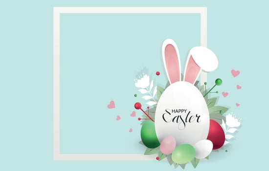Easter Egg Mockup with Spring Grass and Decorations. Festive Holiday Background. Postcard, frame, banner. vector