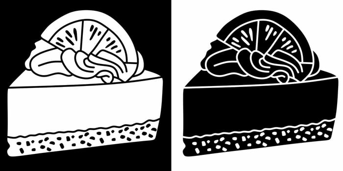 Minimalist Citrus Cake Slice Icon - Black and White Illustration vector