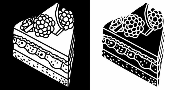 Minimalist Berry Cake Slice Icon - Black and White Design vector