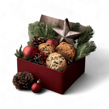 Christmas gift box filled with cookies and ornaments isolated on transparent background png