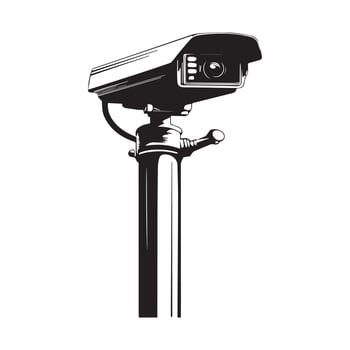 CCTV Security Camera on Tall Metal Pole for Industrial Area Monitoring vector