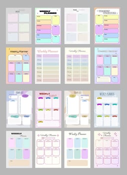 Set Of 12 Different Weekly And Daily Planners Trendy Style Modern Minimalist Design vector