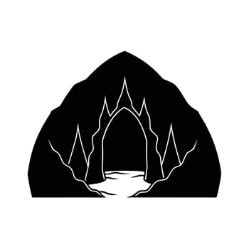 Cave Opening Silhouette with Thin Line Style Isolated on White Background vector