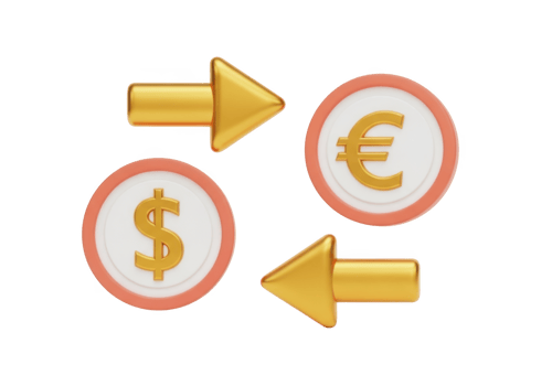 Dollar to euro currency exchange with arrows isolated on transparent background png