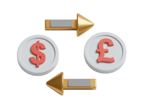 Dollar to pound currency exchange with arrows isolated on transparent background png