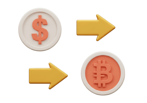 Dollar to bitcoin currency exchange with arrows isolated on transparent background png
