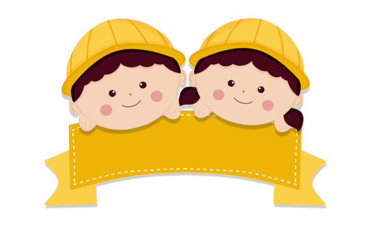 Two little girls in hard hats holding a banner png