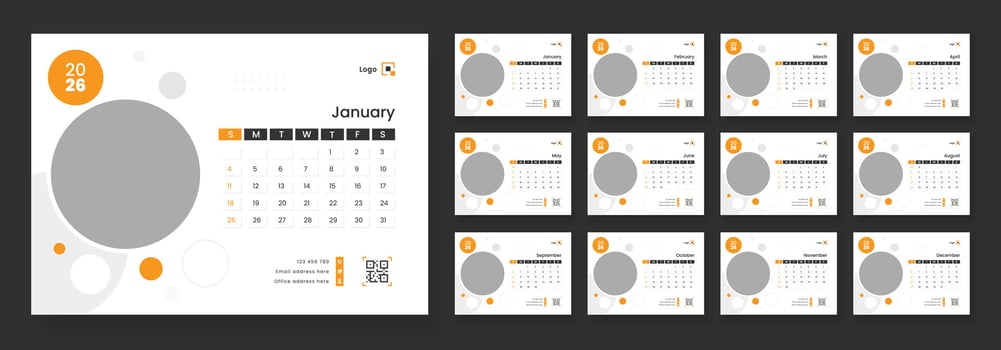 Desk Calendar Design for 2026, 2026 table calendar, The week start Sunday. vector