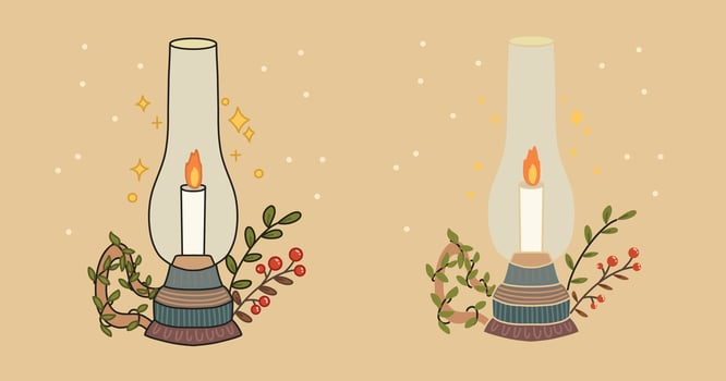 Lantern with candle illustration outline and minimalist style autumn theme vector