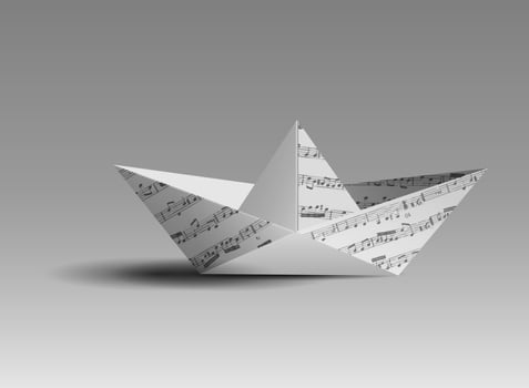 Origami boat made of music sheet vector