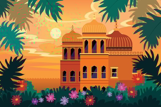 Sunset view of historic Indian building vector