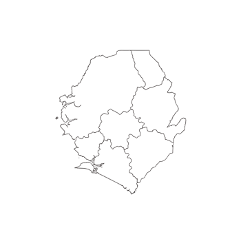 Art of outline map of sierra leone showing its administrative divisions and borders, isolated on transparent background png