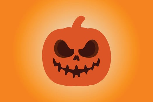 Glowing spooky Halloween pumpkin face in bright orange illustration art. vector