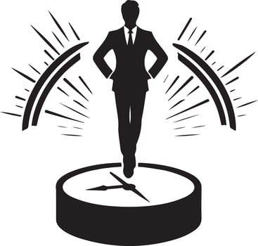 Successful Businessman Standing on a Clock, Time Management Concept vector