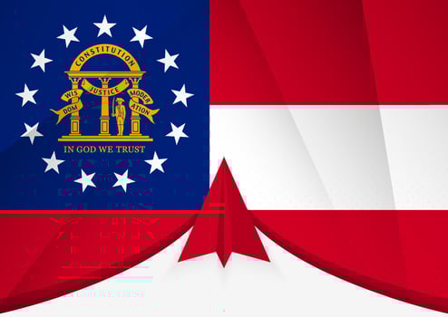US State Georgia Flag with Abstract Paper Airplane Design, National Flag in a geometric folded paper style. vector