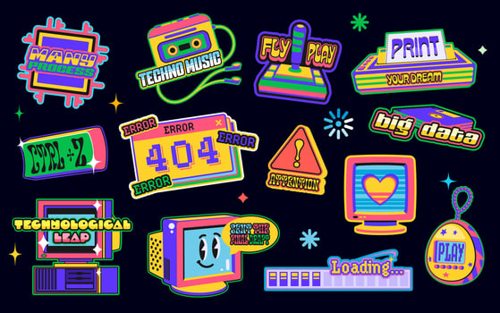 colorful tech-inspired sticker collection vector