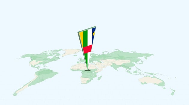Highlighted Central African Republic on Global Map with 3D Flag Location Pin of Central African Republic. vector