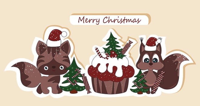 Cartoon animals with Christmas decorations vector