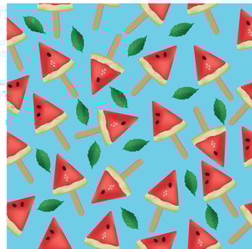 Bright seamless pattern with pieces of juicy watermelon and mint leaf. Summer pattern. For packaging, print, fabrics, bags, wallpaper vector