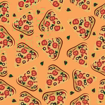 seamless pattern with pizza slices, tasty fast food. For packaging, pizzeria, cafe vector