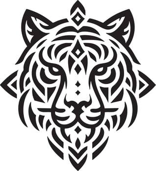 Intricate tribal tiger head tattoo design for banners and advertisements featuring bold lines and a striking visual appeal vector