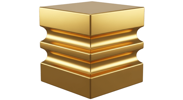 A golden cube isolated on transparent background, representing wealth and geometric design png