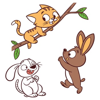 Cute cartoon animals playing together outdoors on a sunny day vector