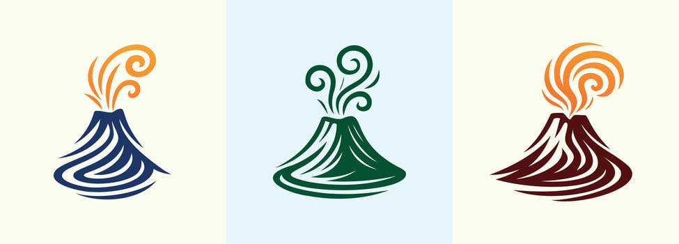 Volcano Eruption Logo Swirl Lines Mountain Lava Geology Emblem logo set vector