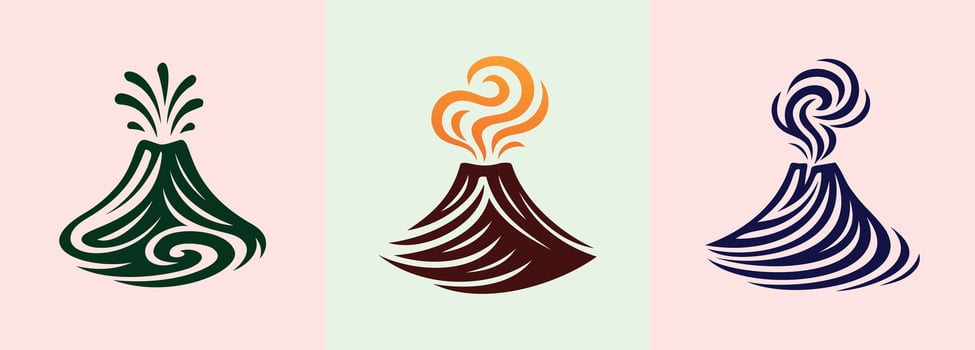 Volcano Eruption Logo Swirl Lines Mountain Lava Geology Emblem Icon vector