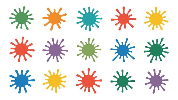 Assortment of Fifteen Colorful Paint Splatter Shapes paint splatters ink splatters vector