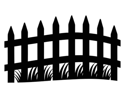 Serene Black and White Silhouette of a Picket Fence with Grass, Idyllic Garden Scene, Simple Rural Design vector