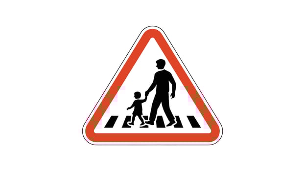 Pedestrian Crossing Warning Sign with Adult and Child Figures traffic vector
