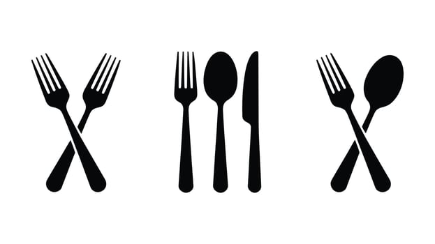 Black Silhouettes of Forks Spoons and Knife on White Background cutlery silverware vector