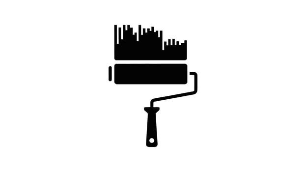 Black Silhouette Icon of a Paint Roller with Textured Paint Strokes on White Background painting home improvement vector