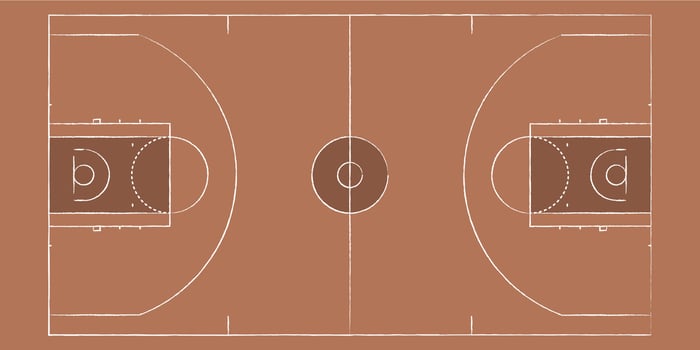 Basketball court top view with realistic wood texture and markings. Indoor arena floor for sport match, training, or team strategy. Perfect background for game or gym design elements. vector