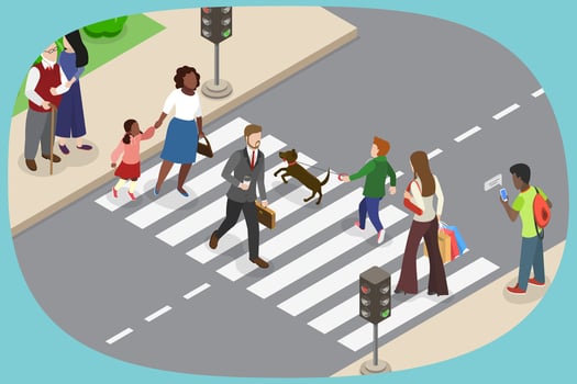 People crossing the street with a dog vector