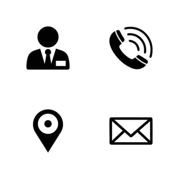 Four essential contact icons representing person phone location and mail silhouette vector