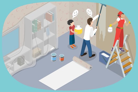 Family painting and renovating a room vector