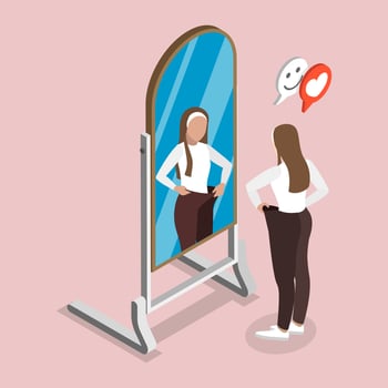 Woman looking in mirror vector