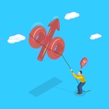 Person pulling upward percentage symbol vector