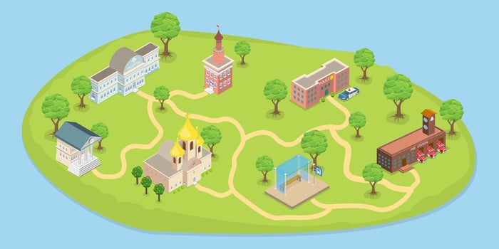Illustration of an island map with buildings vector