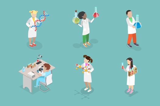Scientists in a laboratory conducting experiments vector