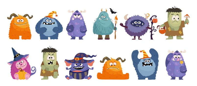 Colorful cartoon Halloween monsters collection vector