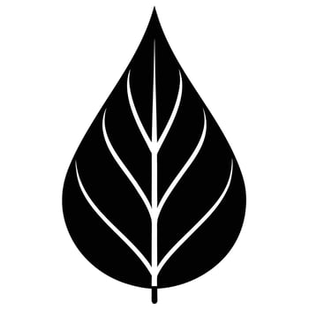 Black silhouette of a leaf with prominent veins on a white background nature vector