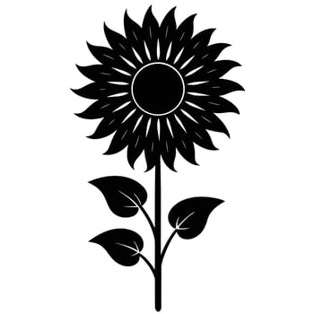 Black silhouette of a sunflower with leaves and stem on a white background illustration vector